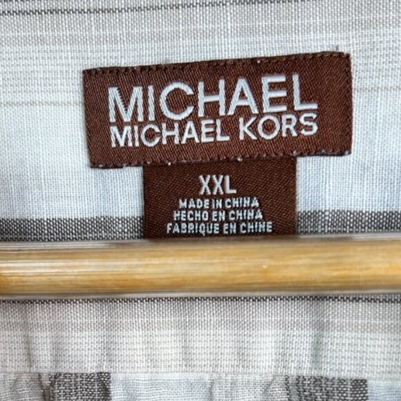 Michael Kors Men's XXL Linen Blend Brown Striped Button Down Camp Vacation - Picture 3 of 6